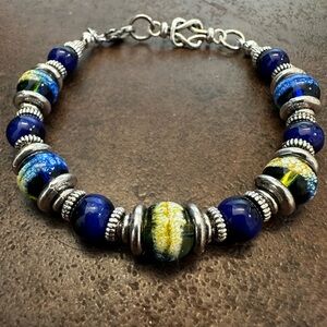 Elegant Blue and Silver Beaded Bracelet